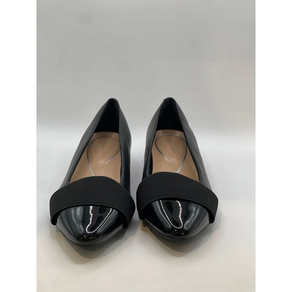 Easy Spirit Castle3 Black Leather Patent Pointed Toe Flats 8W Wide Width Shoes